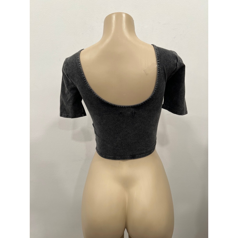 Silence + Noise Crop Top Womens XS Black Acid Wash Embellished Rhinestone - Picture 4 of 11